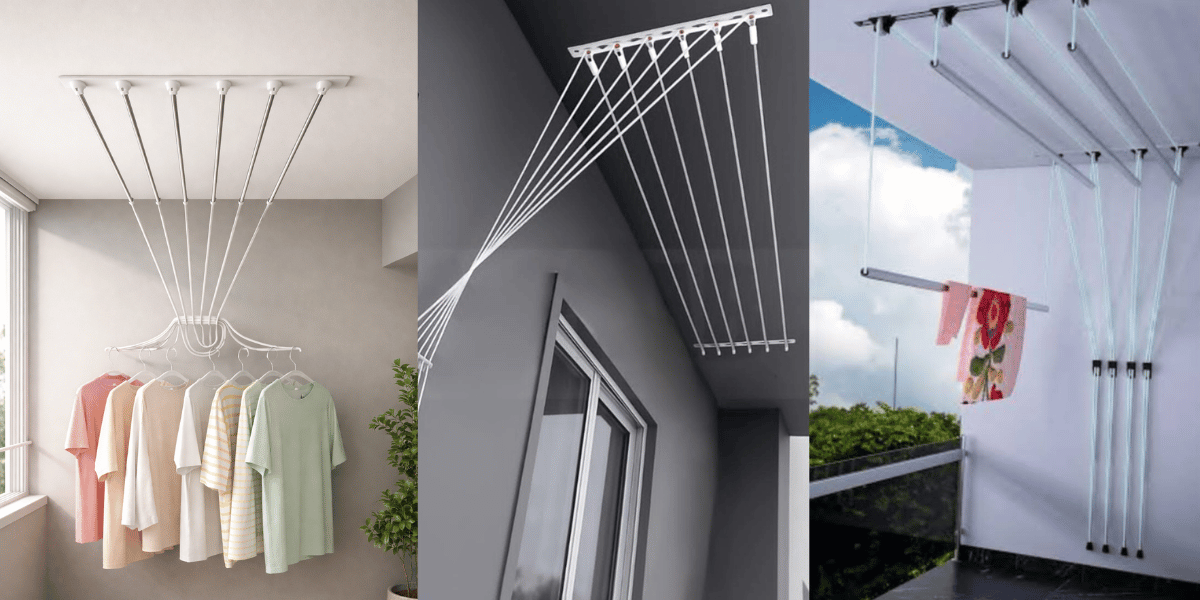 Ceiling Mounted Cloth Drying Rack with Individual Pulleys